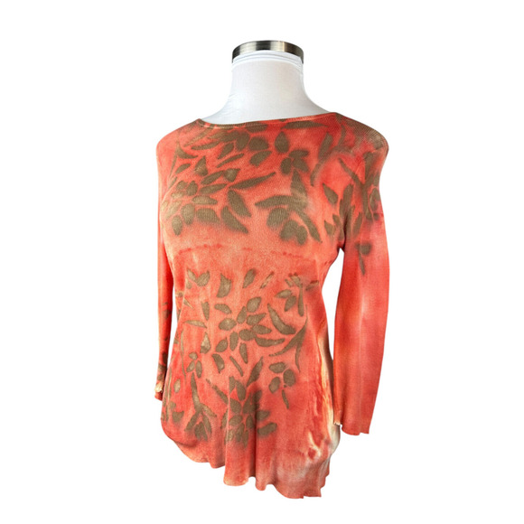 Marika Charles Orange Floral Semi Sheer Long Sleeve Top Women's Size 3 or Large? - Picture 10 of 11